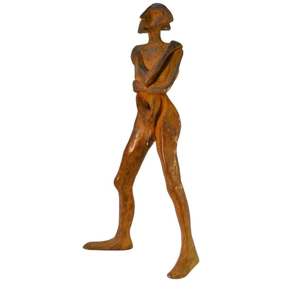 Standing Man Sculpture in Bronze with Green Patina
