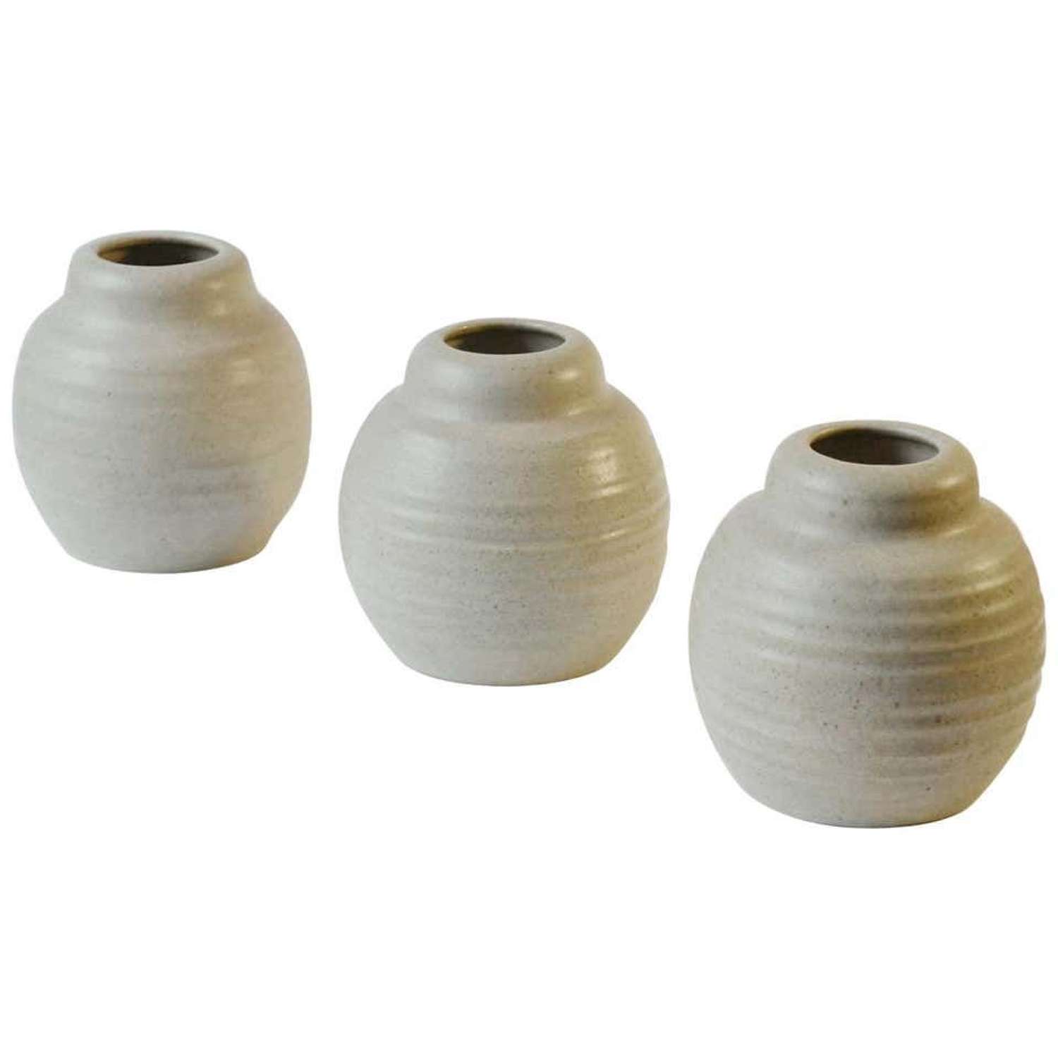 Three Oat White Ceramic Studio Pottery Vases