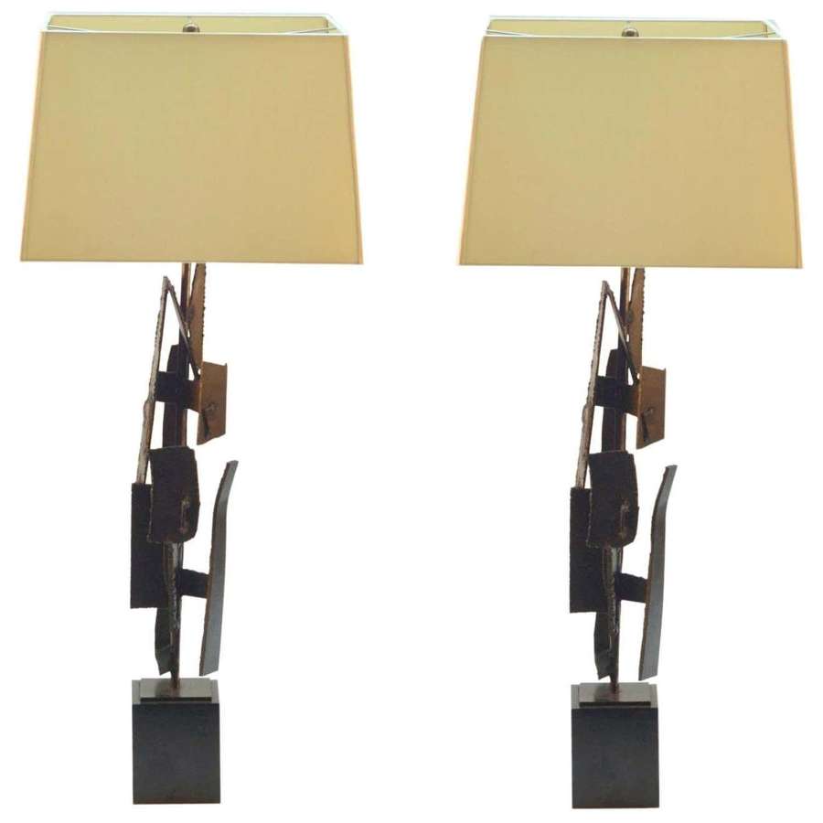 Pair of Table Lamps by Artist Harry Balmer in Oxidized Steel