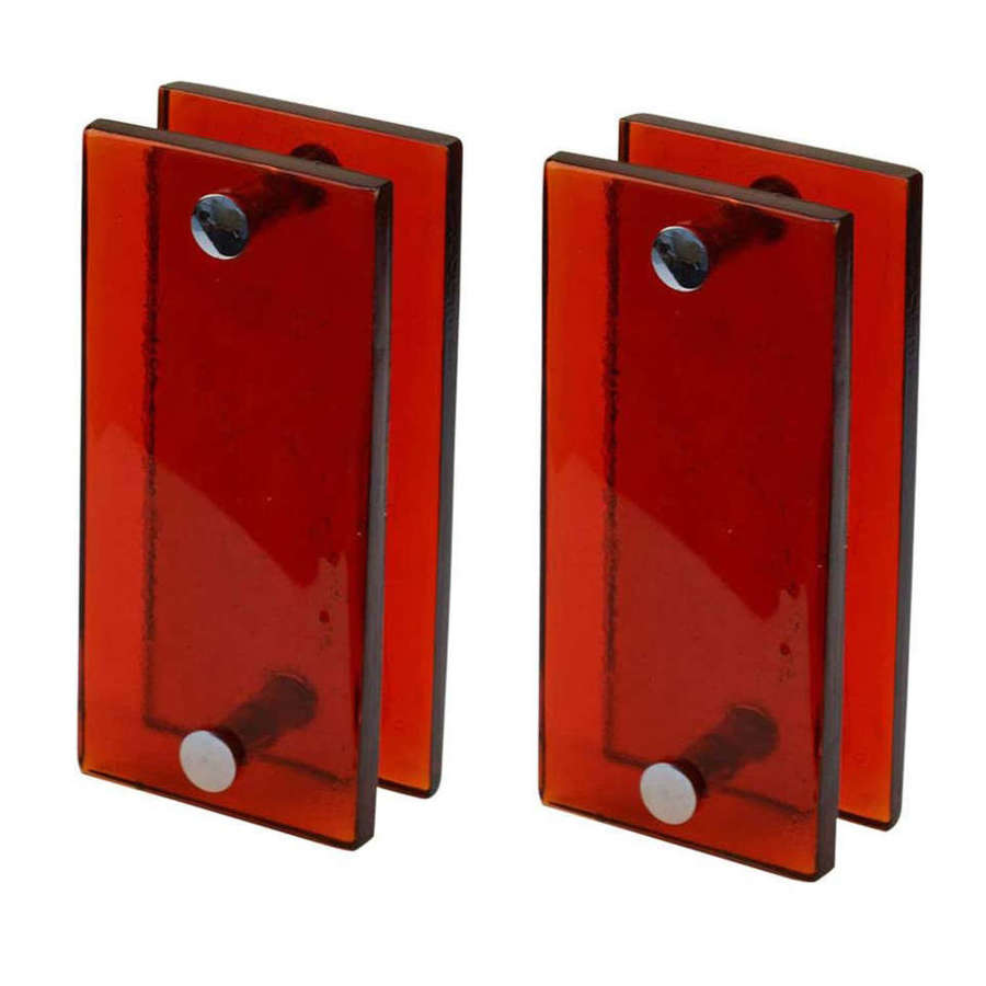 Two Pairs of Large Push and Pull Double Door Handles in Red Glass