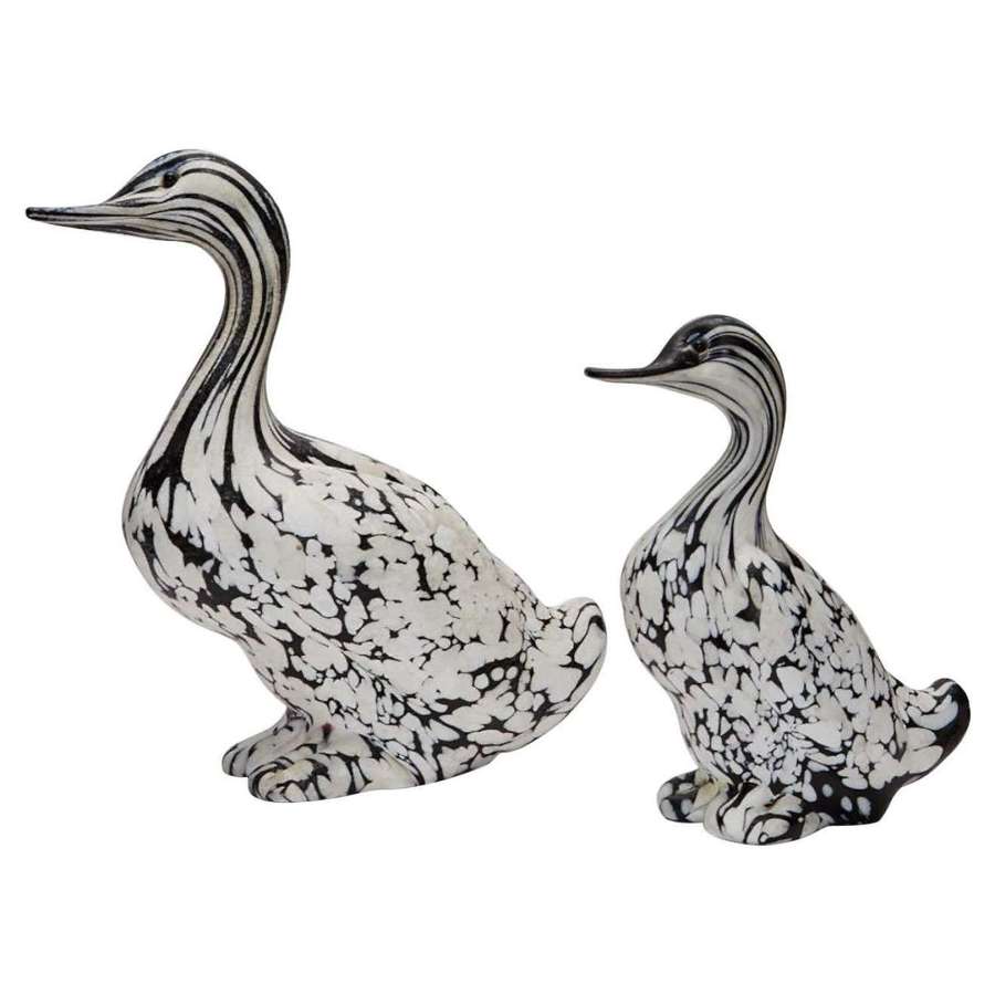 Pair of Ducks Animal Sculptures by Archimede Seguso Murano in Black