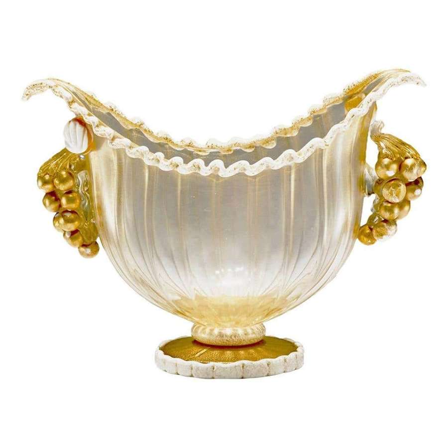 Footed Bowl Gold Leaf & Grapes, Ercole Barovier for Barovier, Toso & C