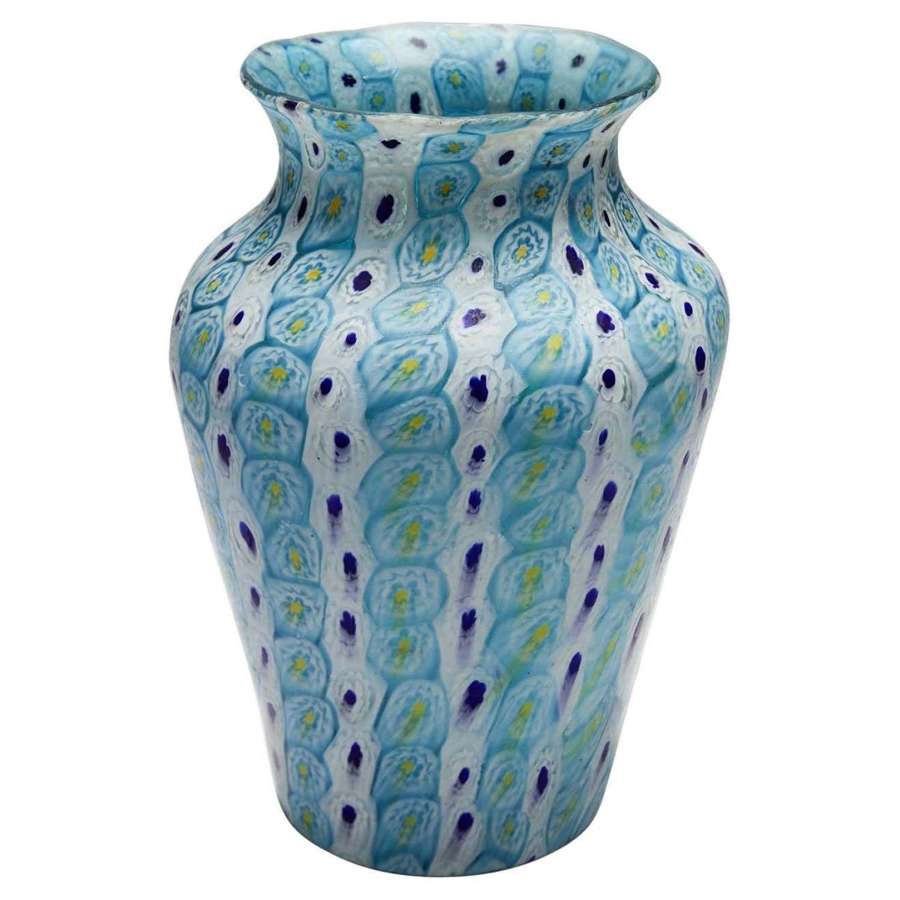 Murrine Vase in Aqua Blue Fratelli Toso, circa 1930