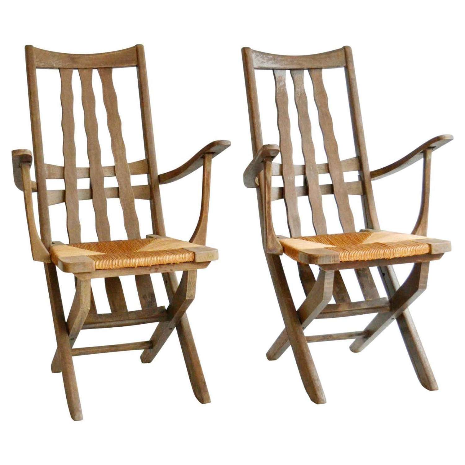 Pair of French Modernist Garden Oak Chairs, French, 1950's