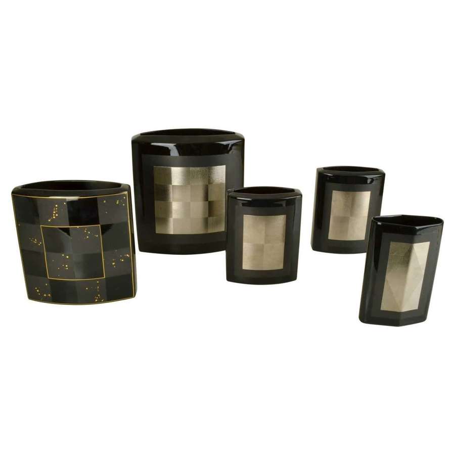 Set of Five Porcelain Black Studio-Line Vases Rosenthal by Dresler