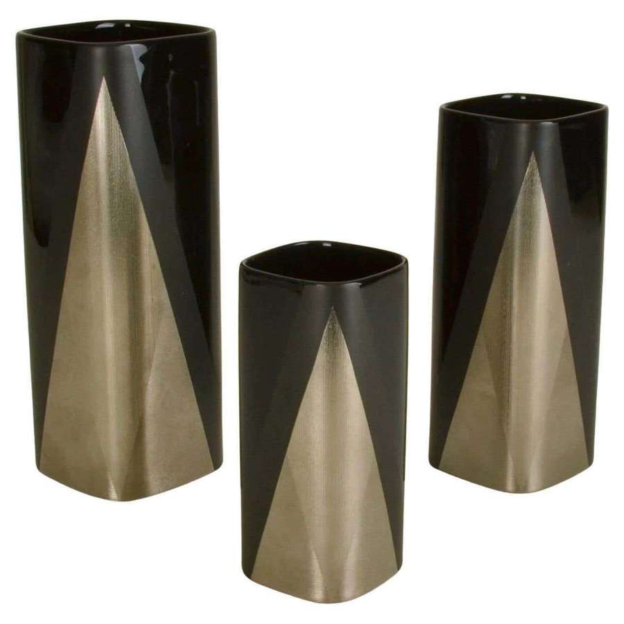 Set of black Rosenthal porcelain vases hand finished in a sliver raise