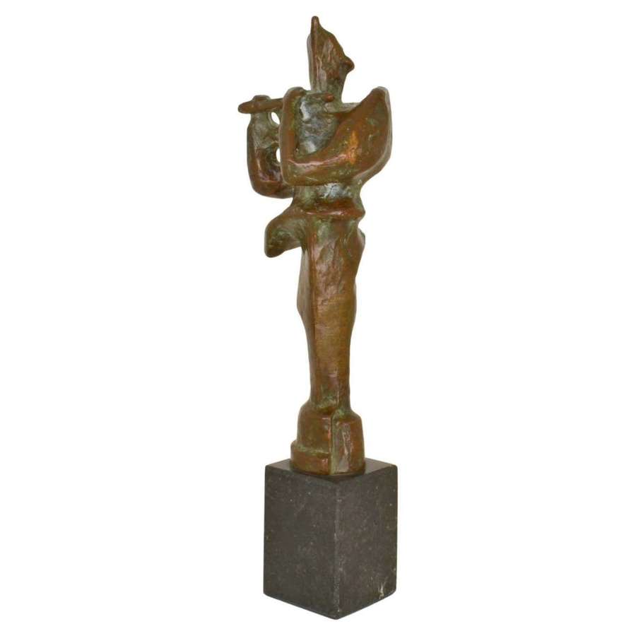 Expressive Bronze Sculpture of Flute Player