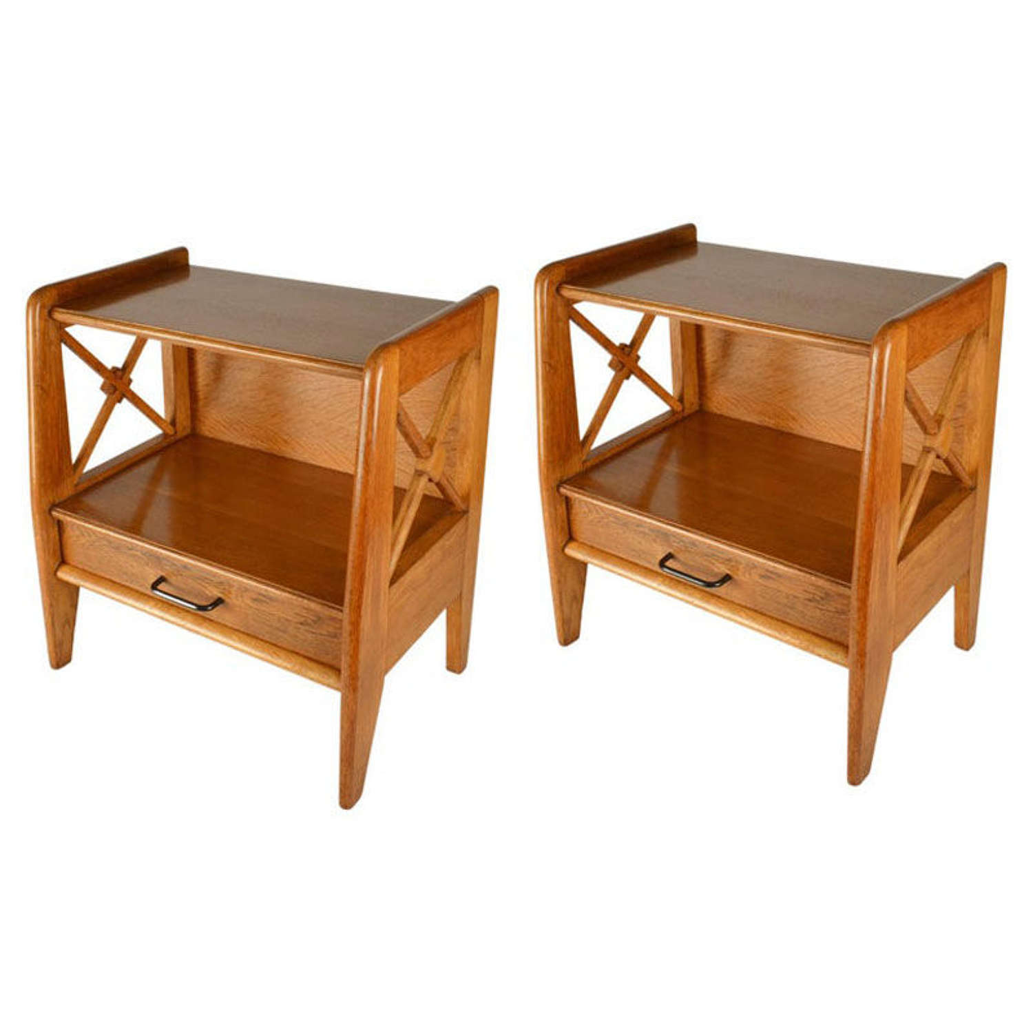 Pair of 1950's Oak Bed Side Tables by Jacques Adnet