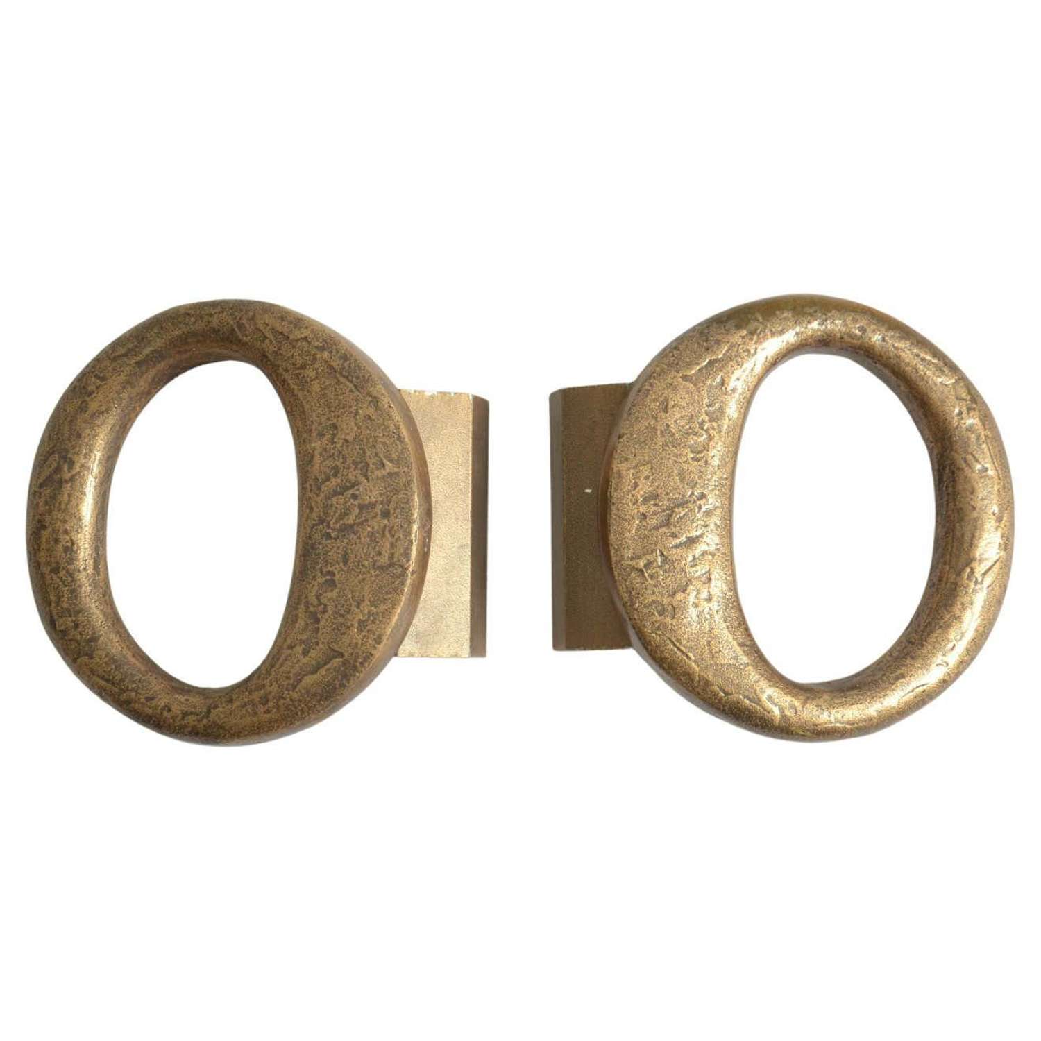 Pair of Round Bronze Door Handles with Oval Ring