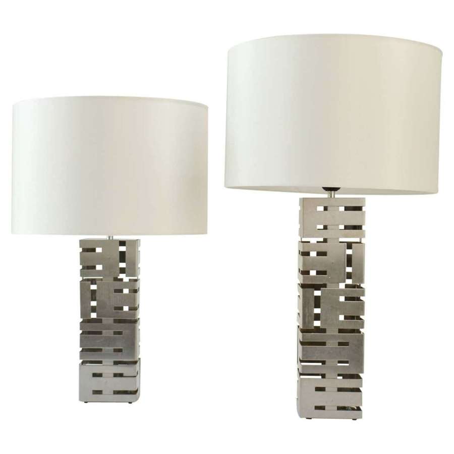 Two Square Stainless Steel Table Lamps by Laurel Company