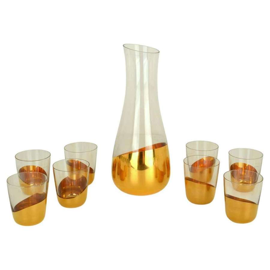 Blown Glasses and Carafes with Gold Decoration