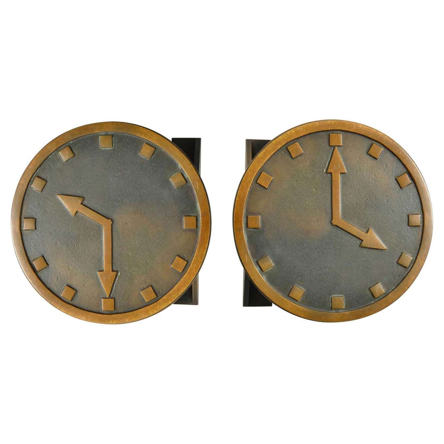 Pair of Bronze Push and Pull Door Handles as Clocks