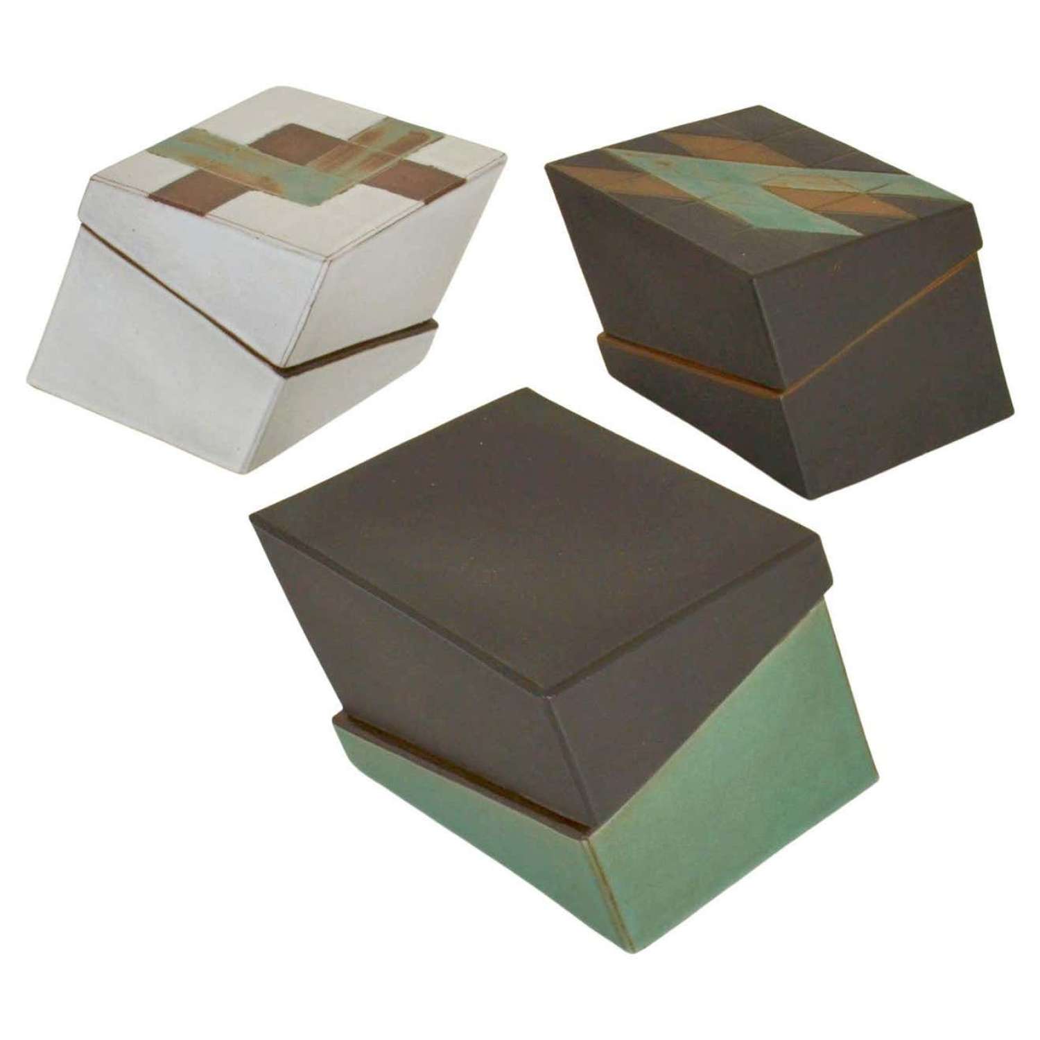 Square Studio Pottery Boxes, Sage Green, Black and White