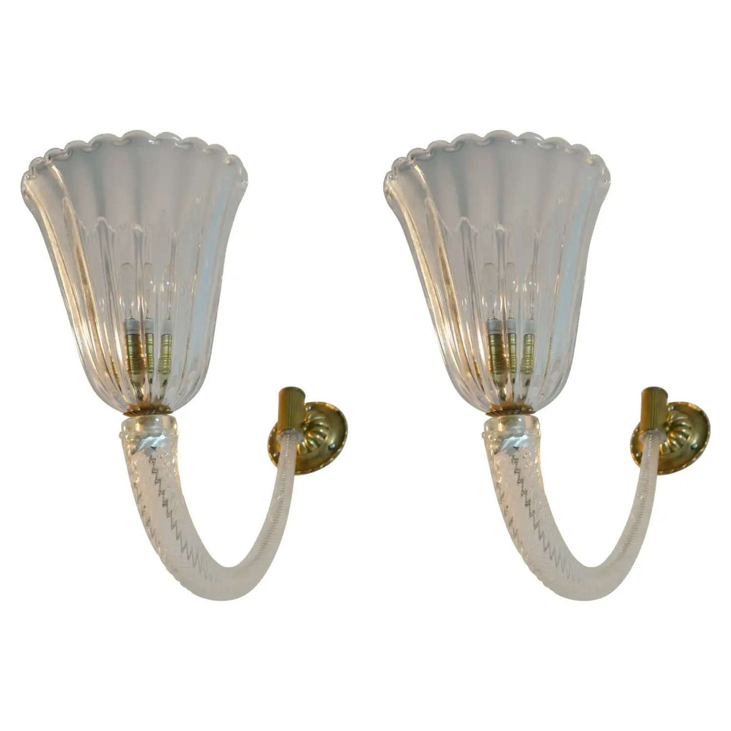 Wall Sconces Murano Blown Glass 1940's Style of Barovier & Toso