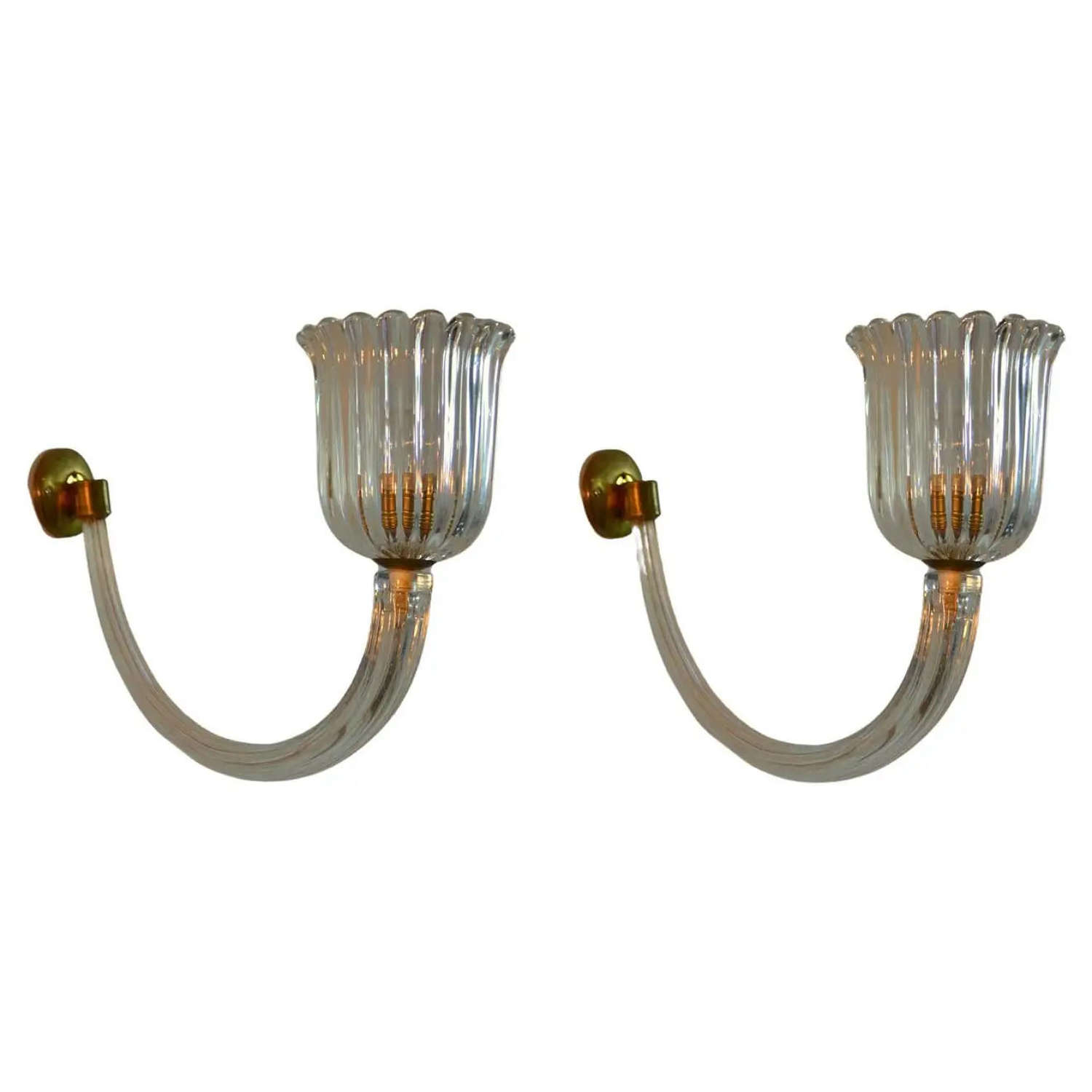 Wall Sconces Murano Glass and Brass 1940's Style Barovier & Toso