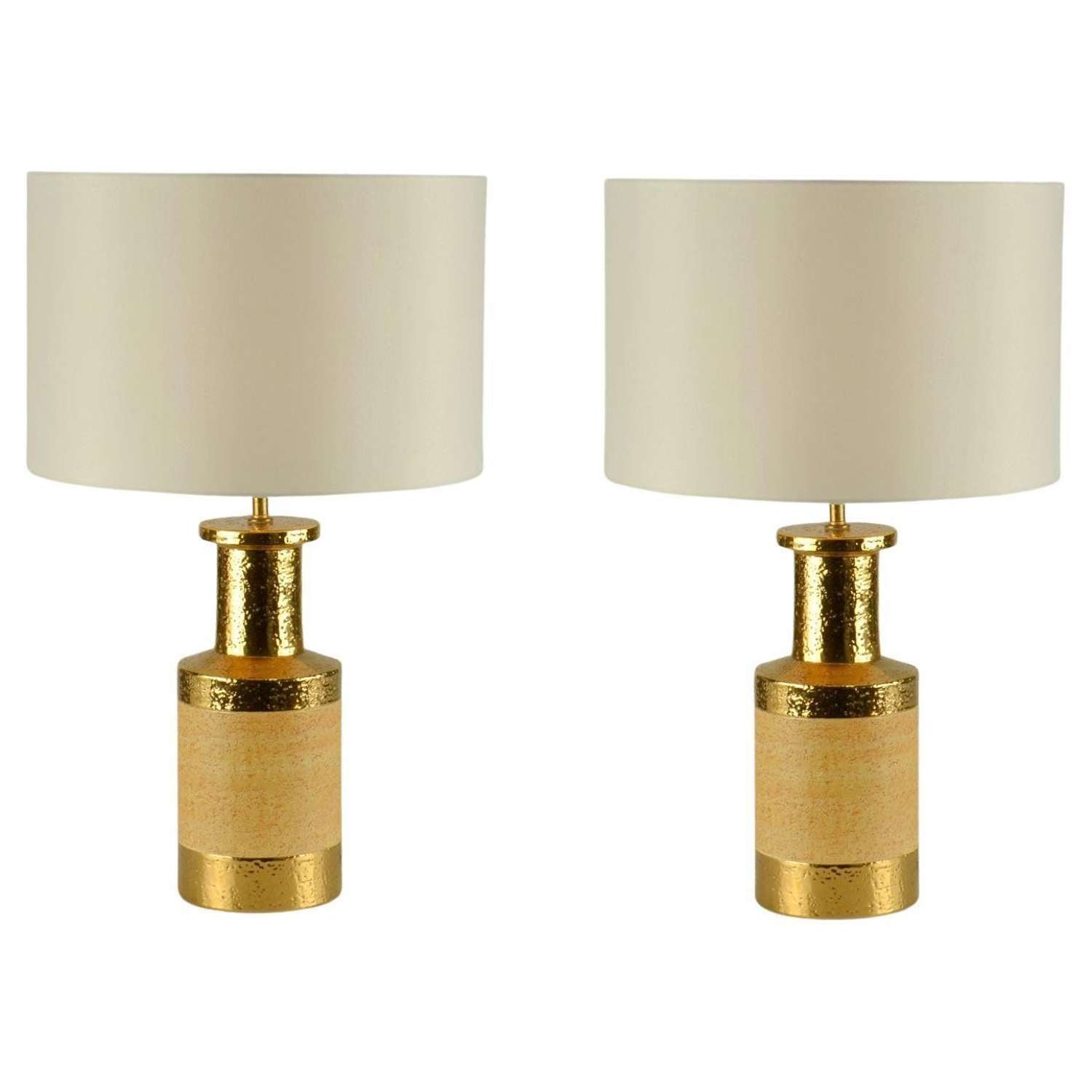Pair of Bitossi Gold and Stoneware Ceramic Italian Table Lamps