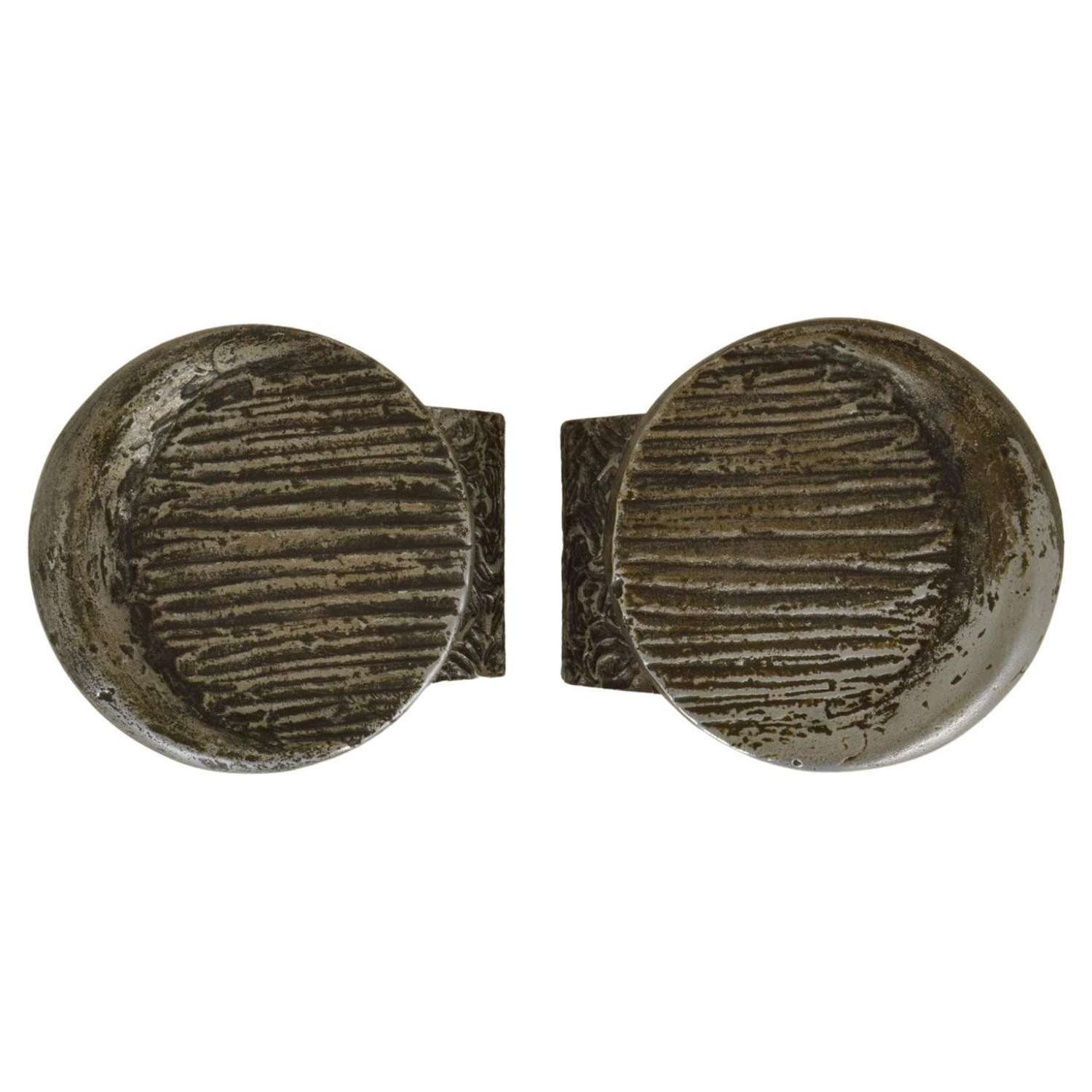 Pair of Brutalist Push and Pull Bronze Round Door Handles in Aluminum