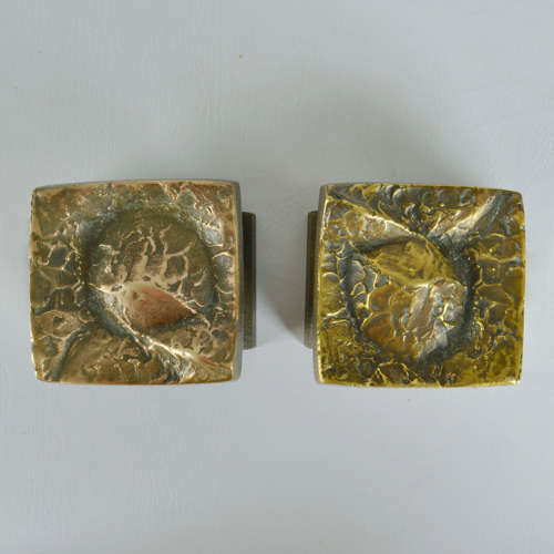 Pairs of Square Bronze Push Pull Door Handles with Deep Relief
