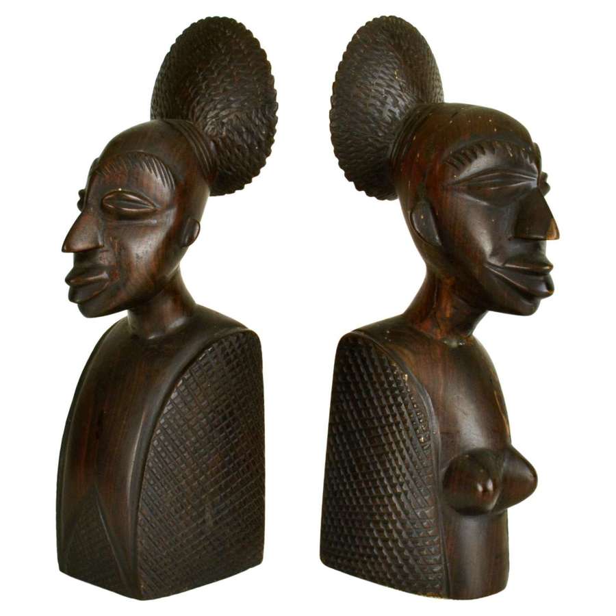 Figurative African Bookends Carved in Hardwood