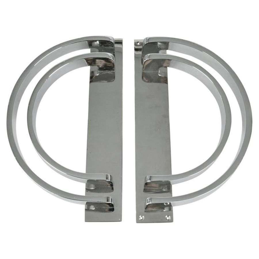 Large Pair of Chrome Push and Pull Door Art Deco Handles