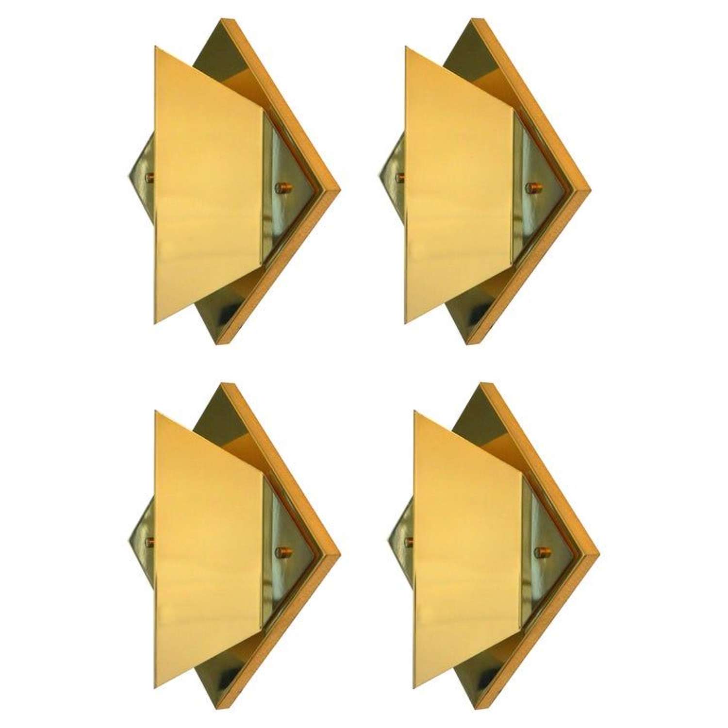 Set of Four Brass Diamond Shaped Wall Lights