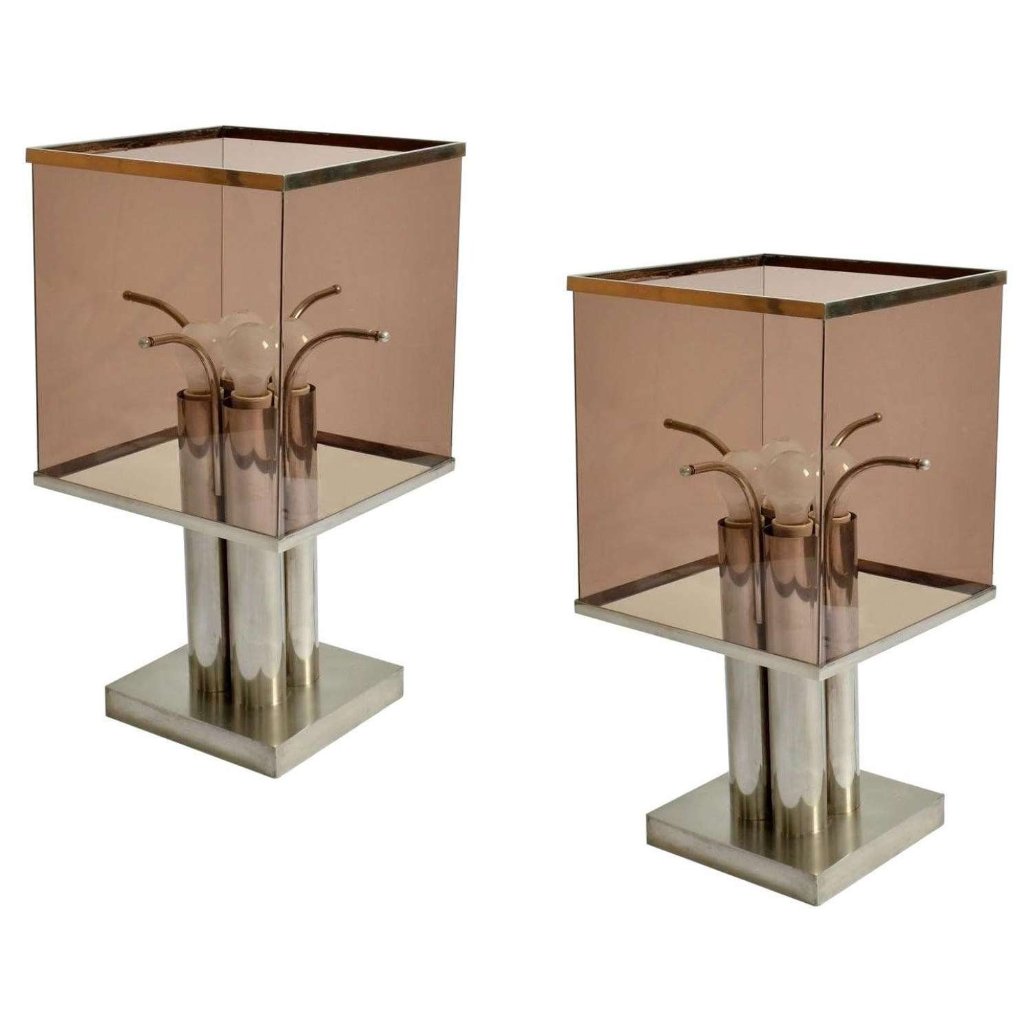 A pair of Sculptural Square Table Lamps Attributed to Romeo Rega