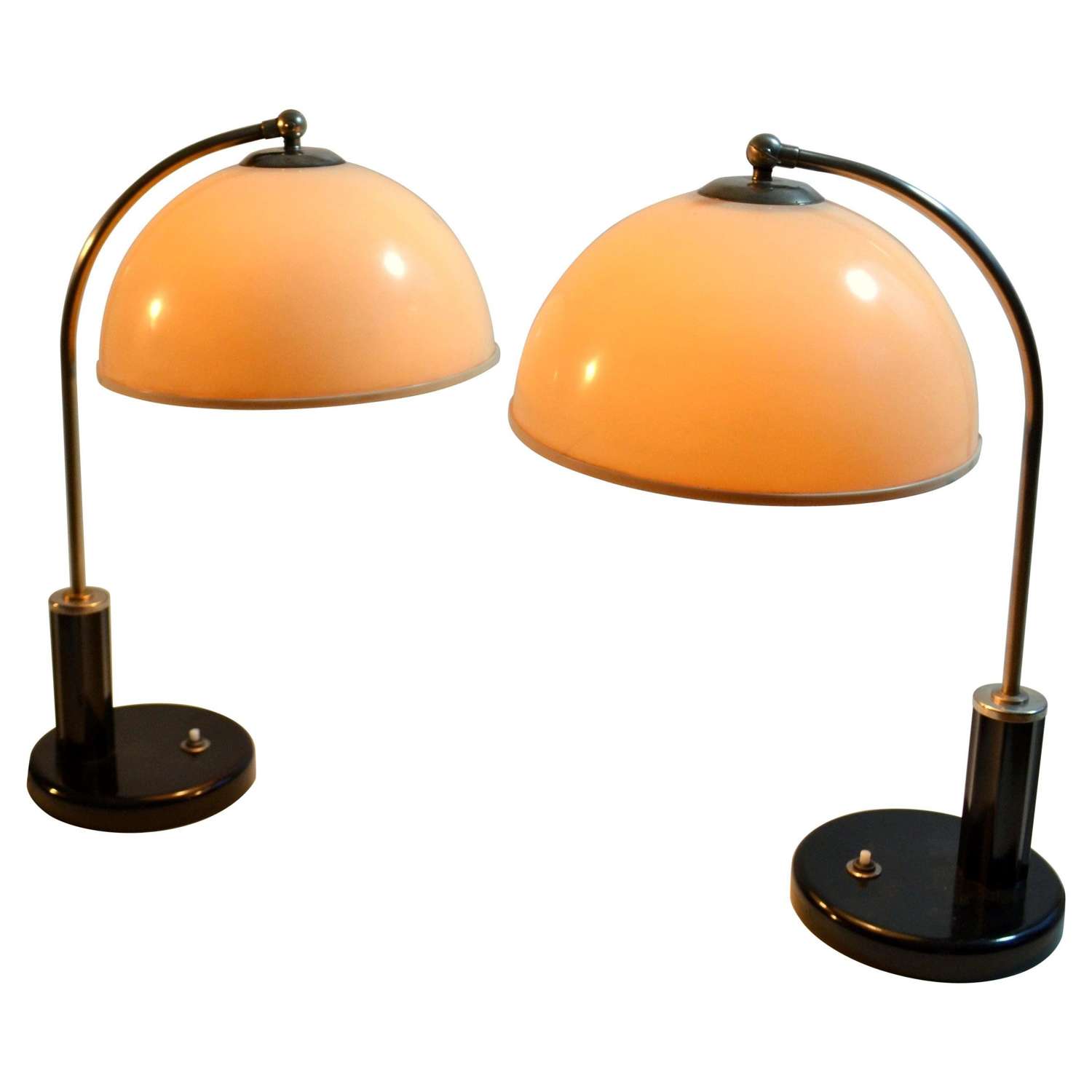 Pair of 1930's Bakelite Table Lamps Black and White by Kurt Zeisse
