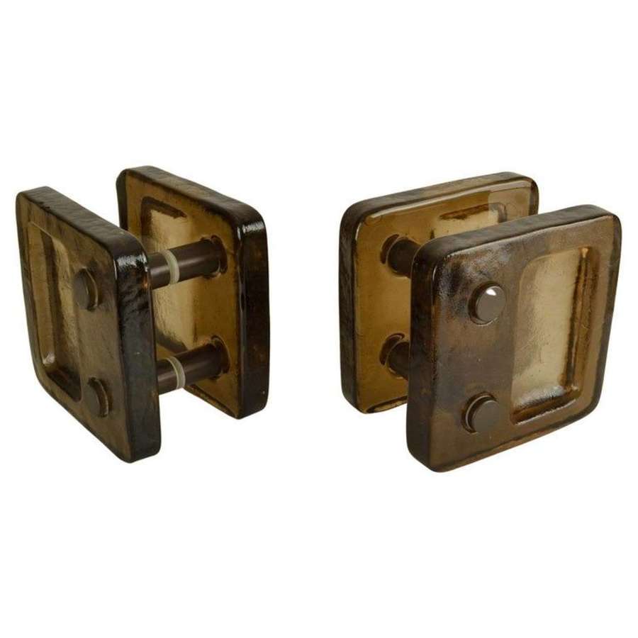 Large Square Glass Caramel Brown Push Pull Double Door Handles