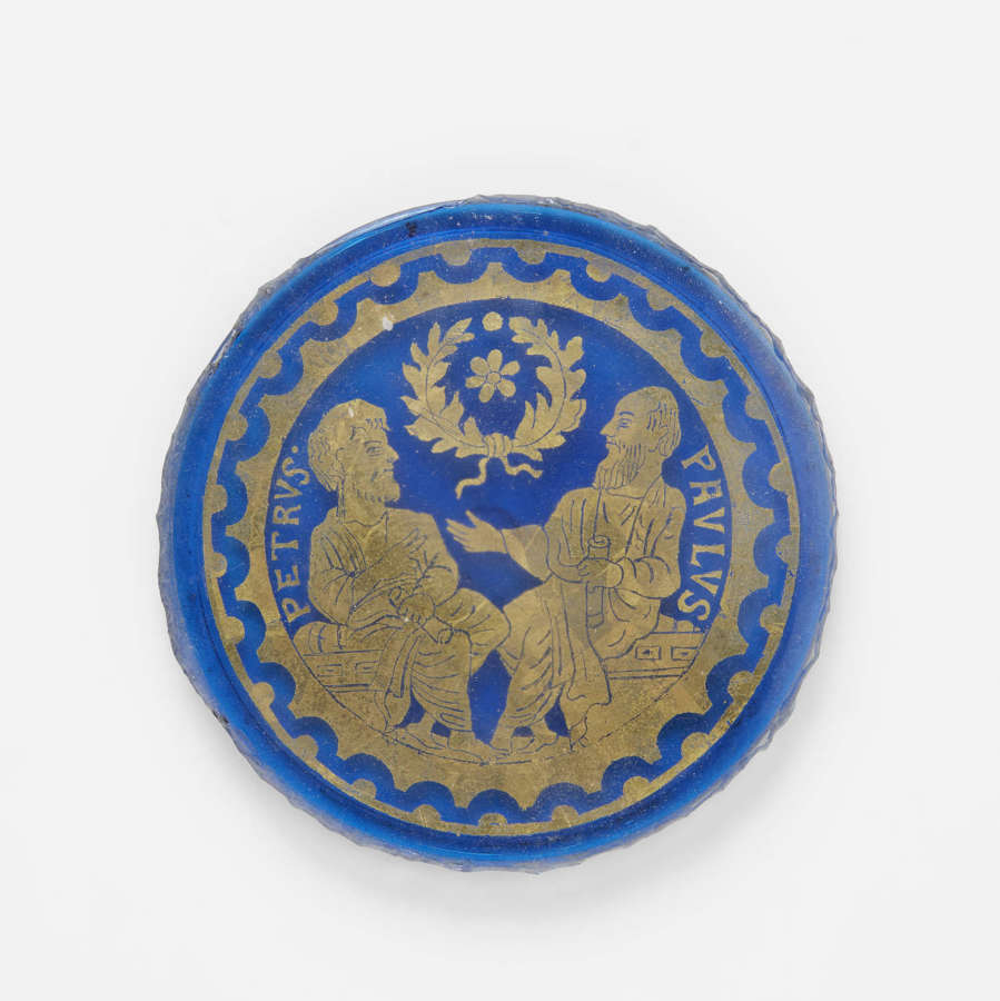Blue Glass Romanesque Revival Medallion Late 19th Century Venetian