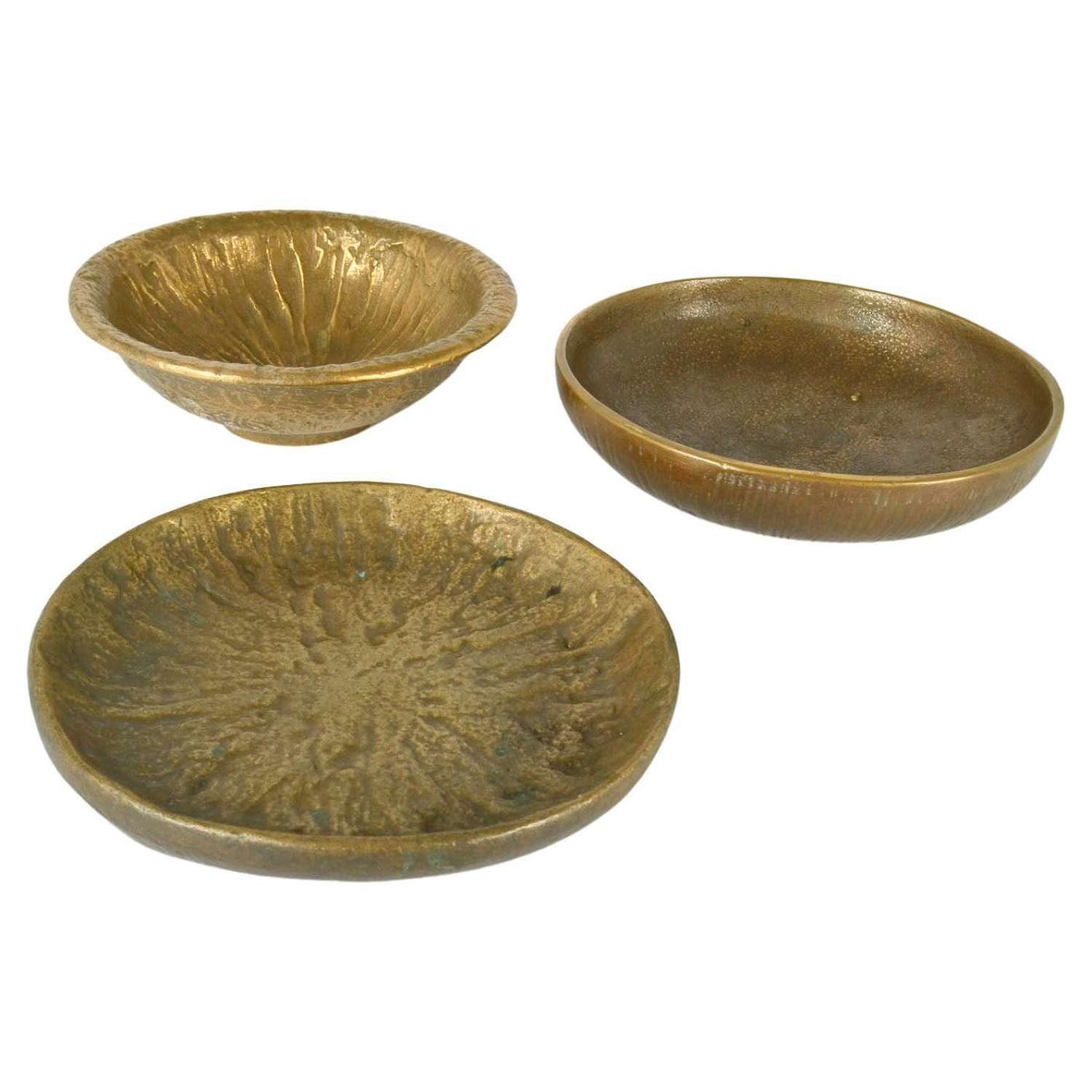 Three Organic Hand Crafted Cast Bronze Bowls, 1970's