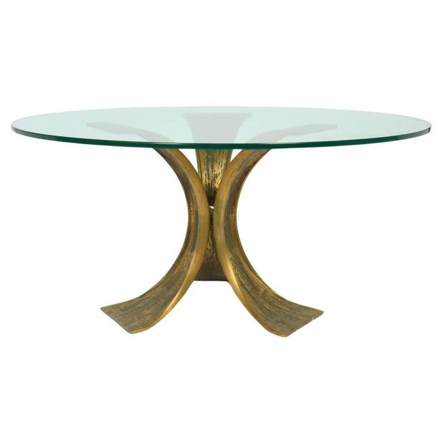 Luciano Frigerio Sculptural Round Bronze and Glass Coffee Table Italy