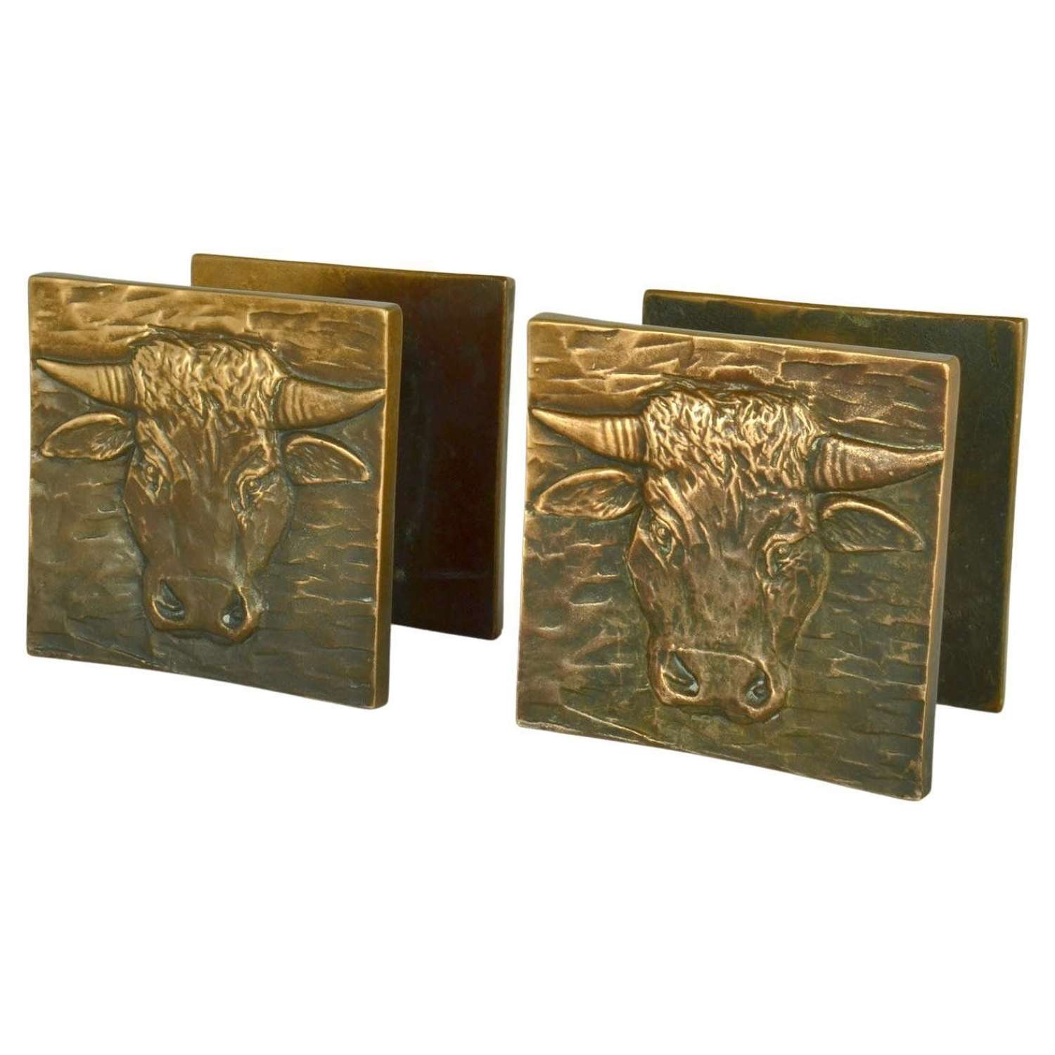 Double Door Pairs of Bronze Push Pull Door Handles with Bulls