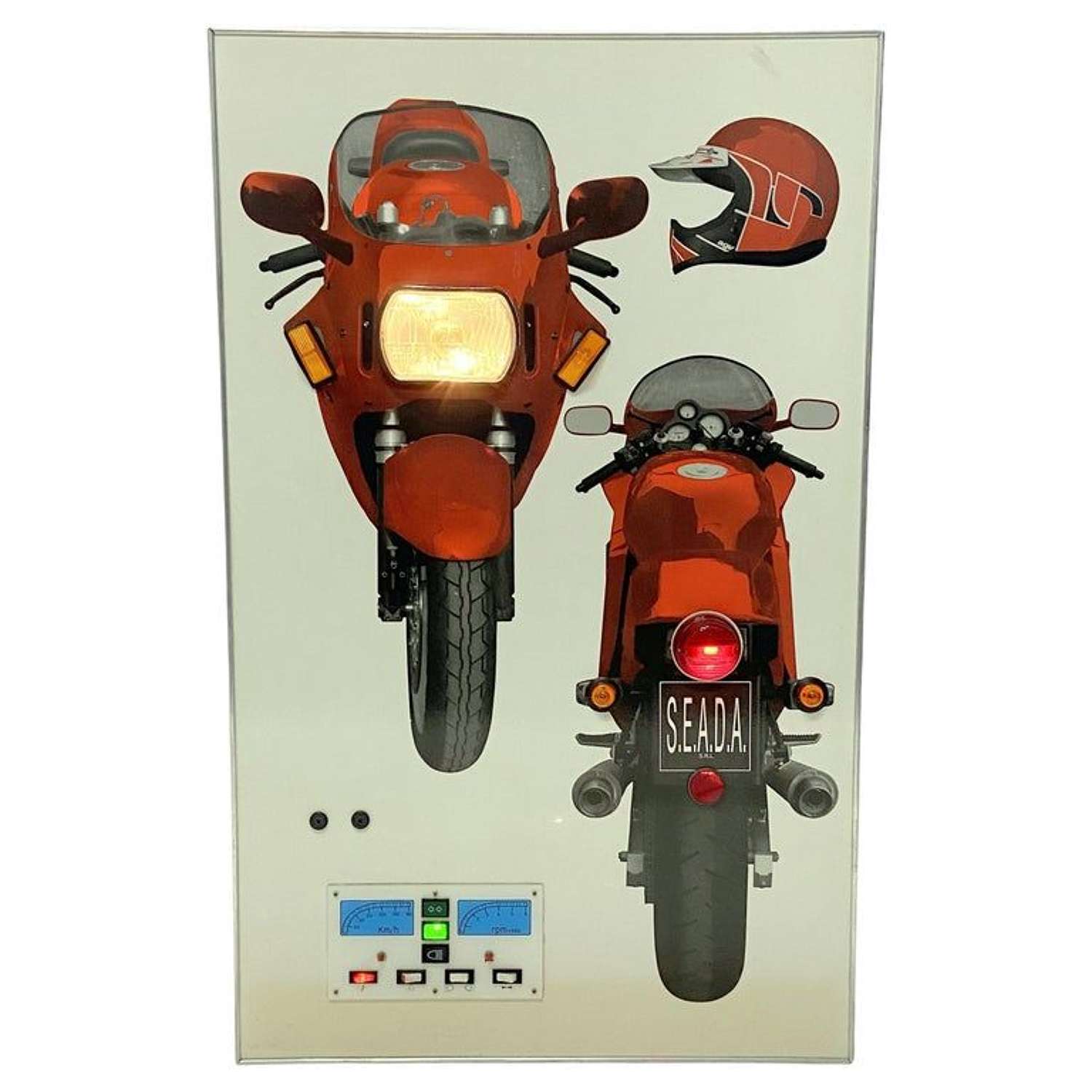 Wall Mounted Artwork with Motorbike Demonstrating Lights for Driving