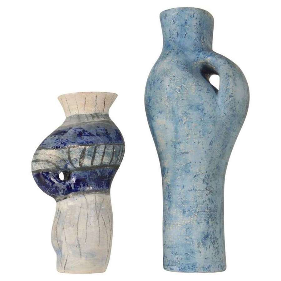 Tall Sculptural  Vases in Blue by Schalling 1950's, Netherlands