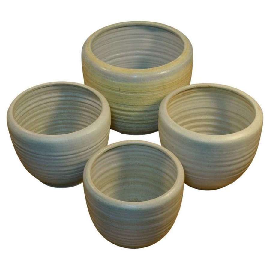 Four Large Cream White Ceramic Studio Pottery Plant Pots, Mobach 1980