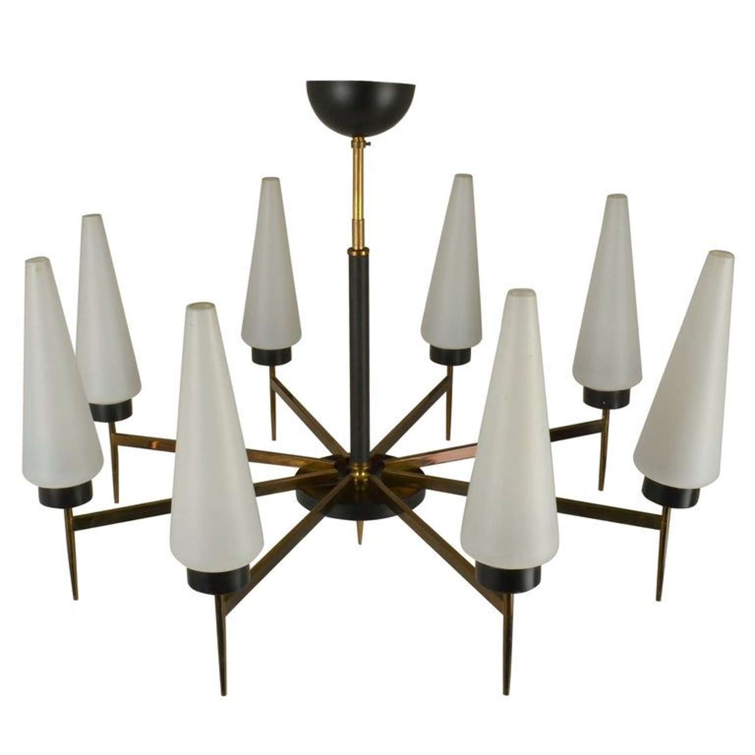 French 1950's Chandelier with Opalescent Shades