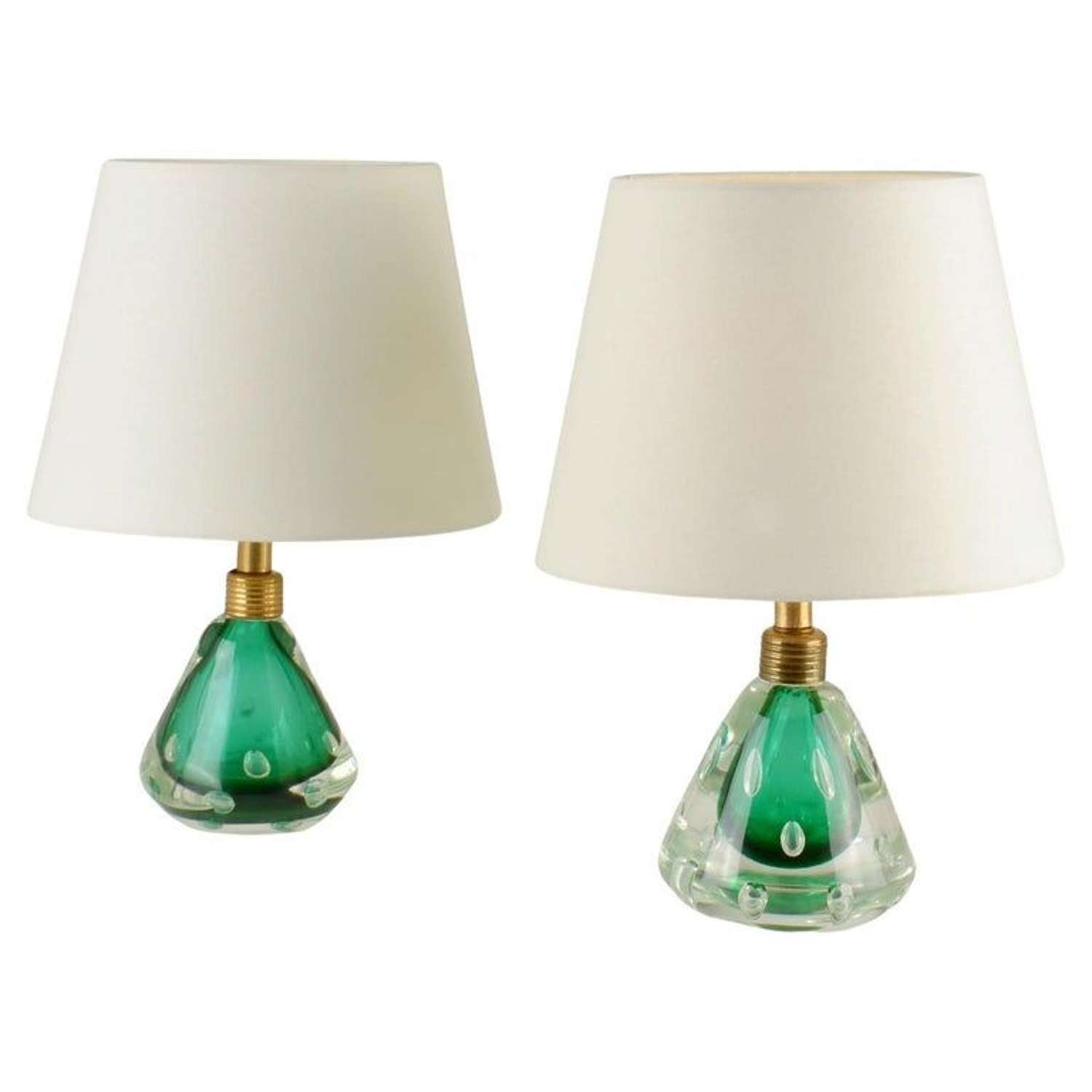 Pair Emerald Green Murano Sommerso Glass Table Lamps by Seguso 1950's