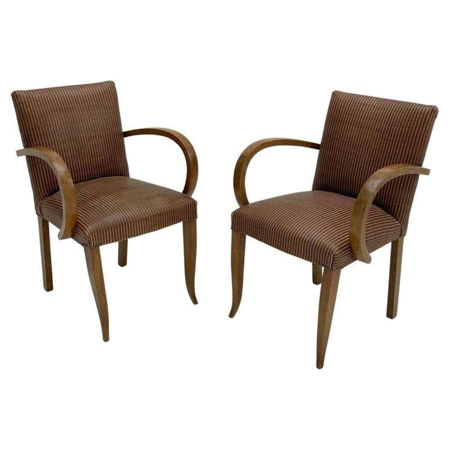 Pair of Modernist Bridge Chairs or Armchairs, French 1930's