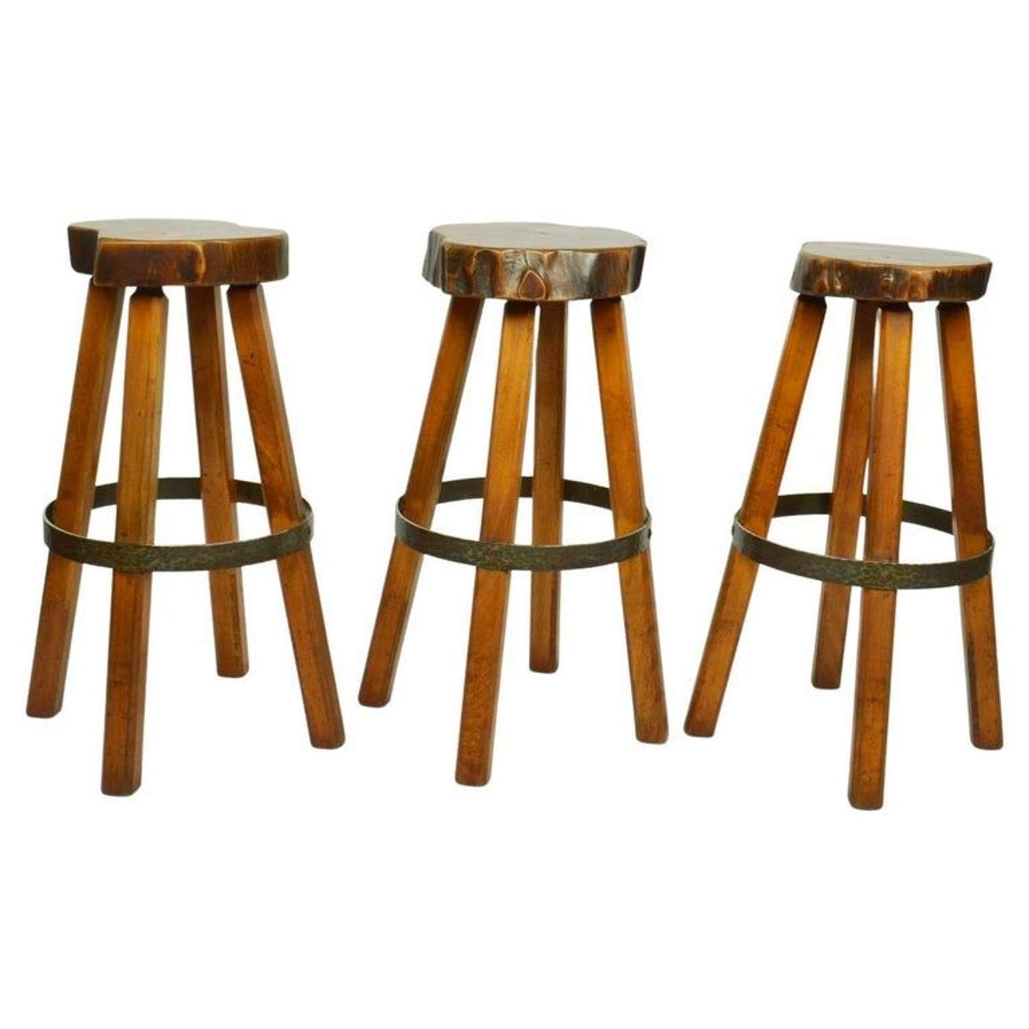 Bar Stools Handcrafted Burr Wood 1970's