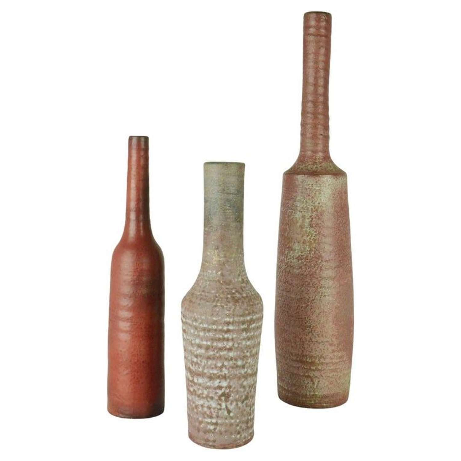 Group of Tall Studio Pottery 1960's Red Earth Tone Vases by Mobach