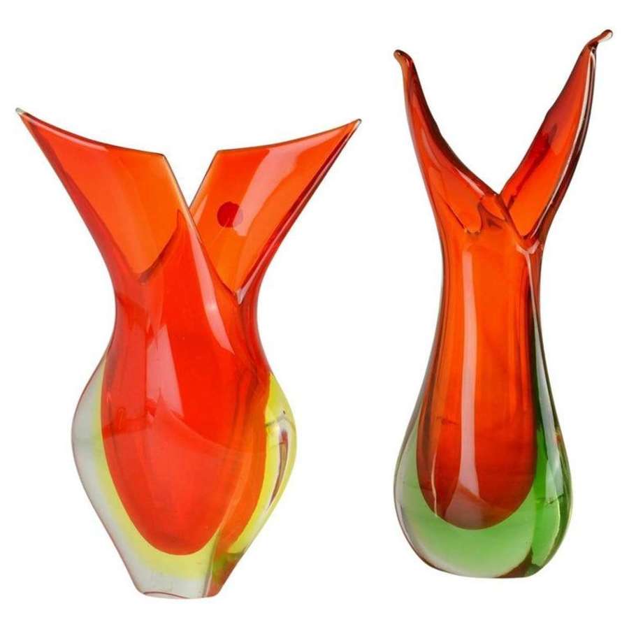 Murano Sommerso Red Glass Vases by Flavio Poli for Seguso, Italy,1960