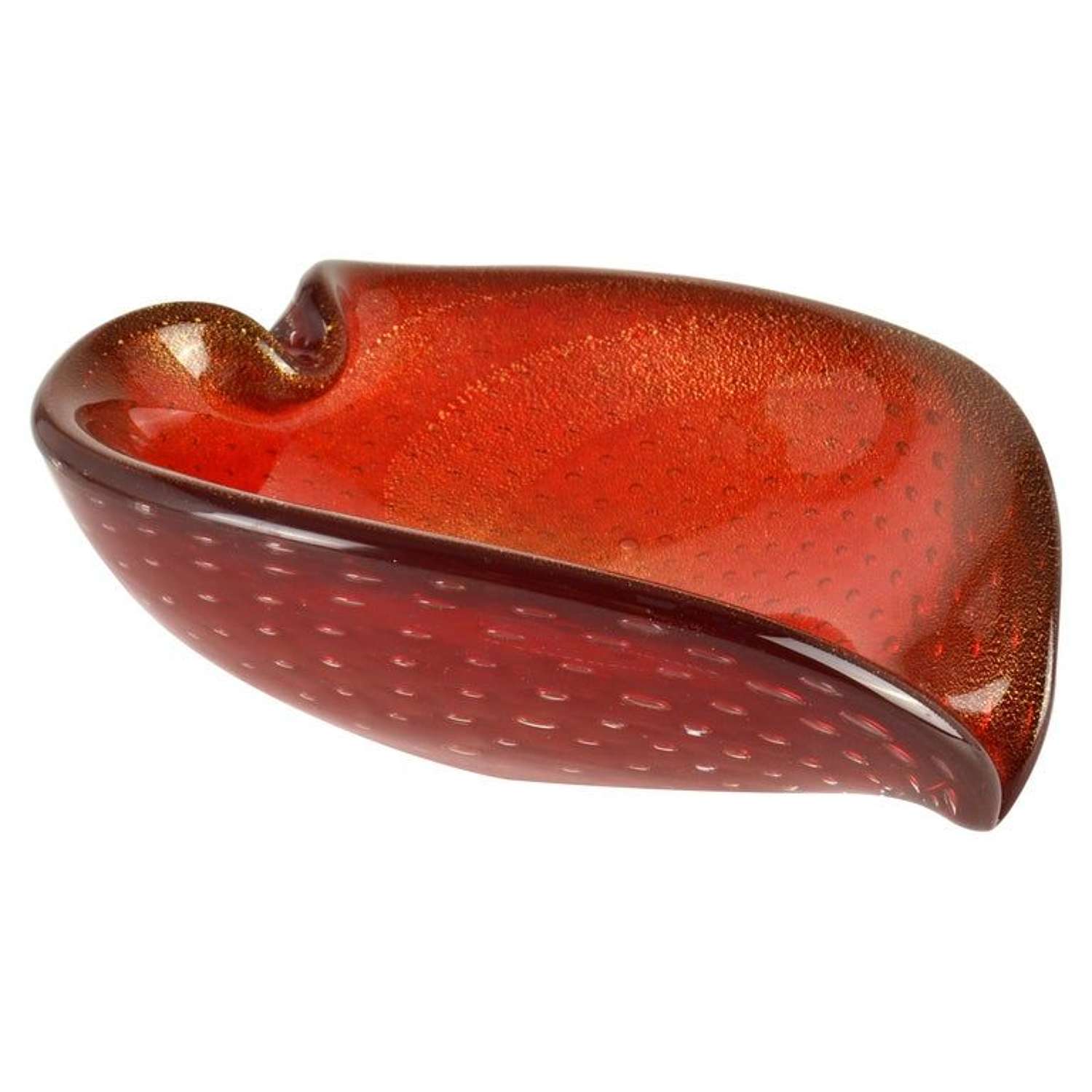 Murano Sommerso Red Glass Gold Leaf Bowl by Flavio Poli, Seguso, Italy