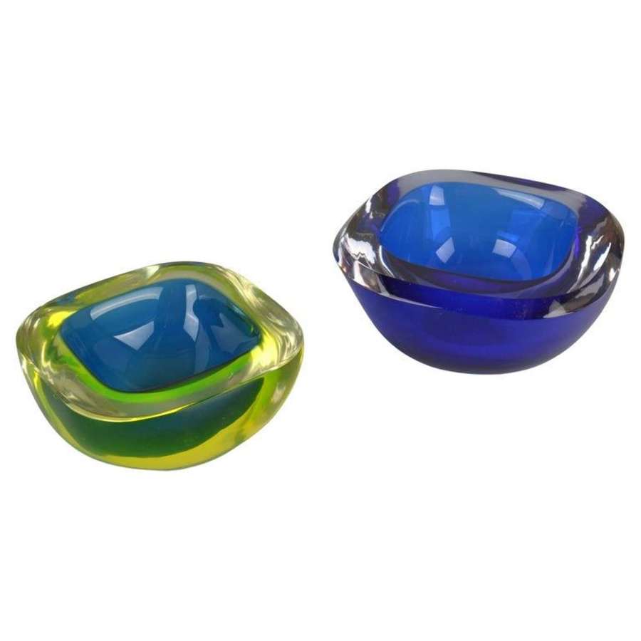 Murano Sommerso Blue Glass Bowls by Flavio Poli Seguso, Italy 1960