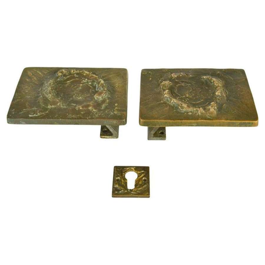 Pair of Push Pull Relief Door Handles Rectangular in Bronze& Keyhole