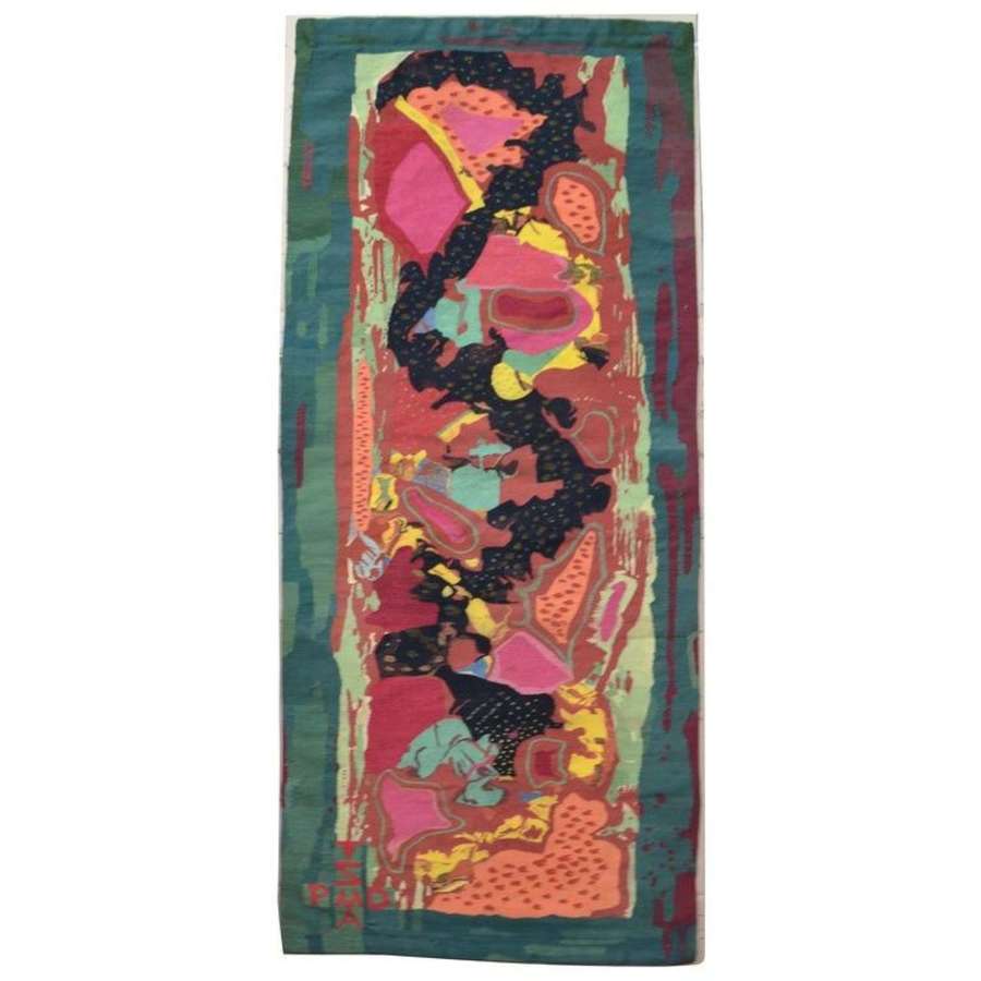 Expressive Multi Color Hand Woven Tapestry, Dutch, 1961