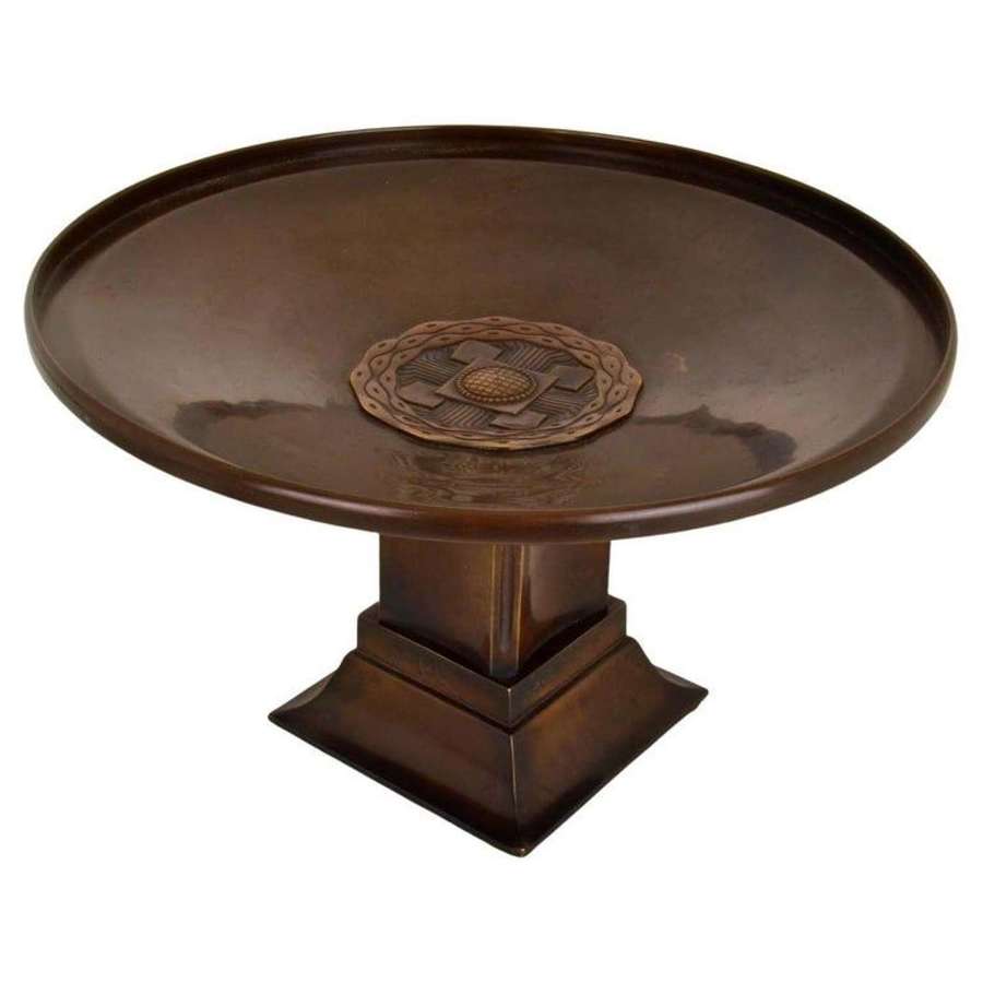 Art Deco Bronze Footed Bowl with Dark Patina