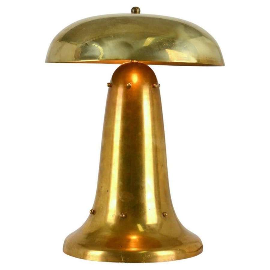 Modernist Brass Mushroom Shape Table Lamp Dutch 1920's