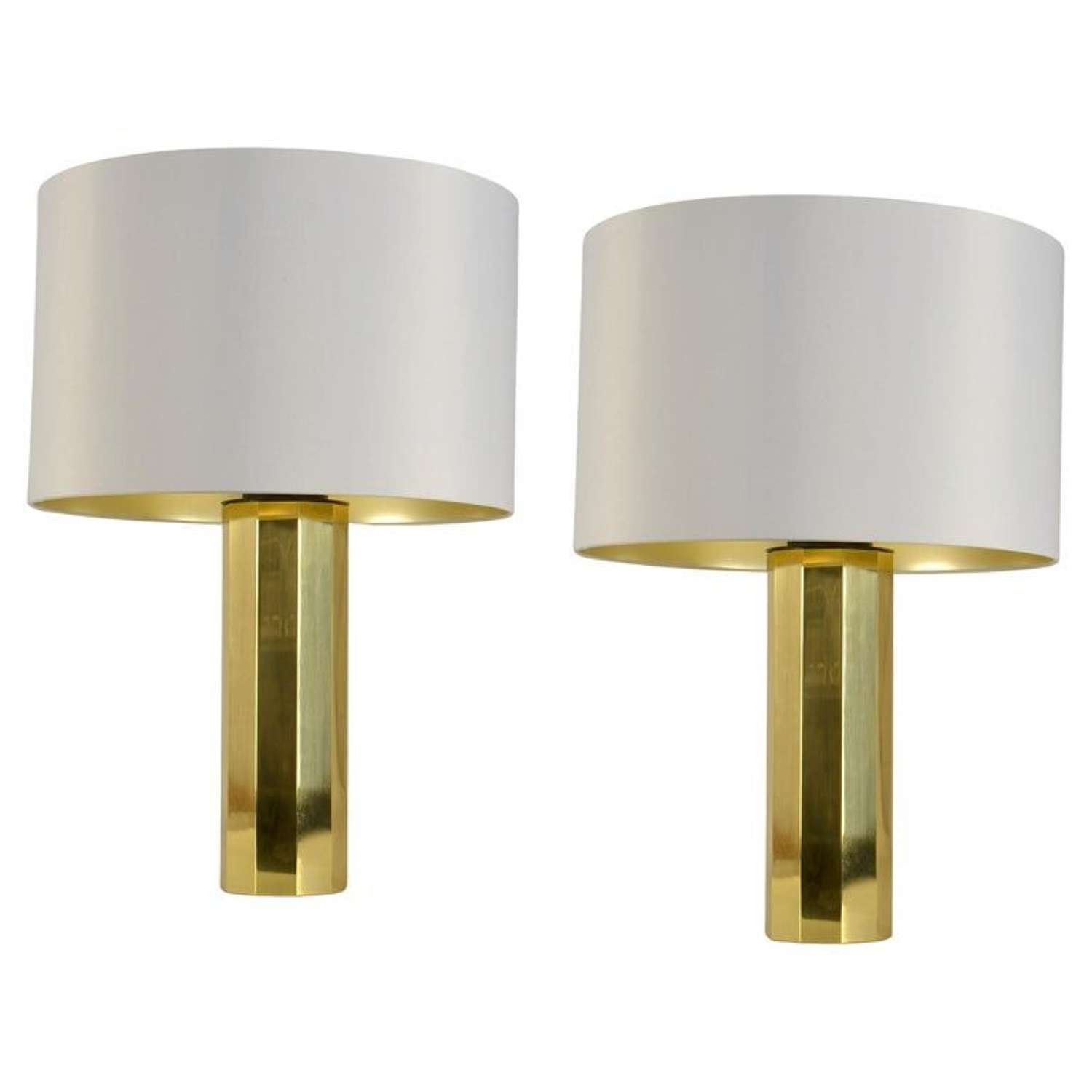 Pair of Tall Minimalist Octagonal Brass Table Lamps