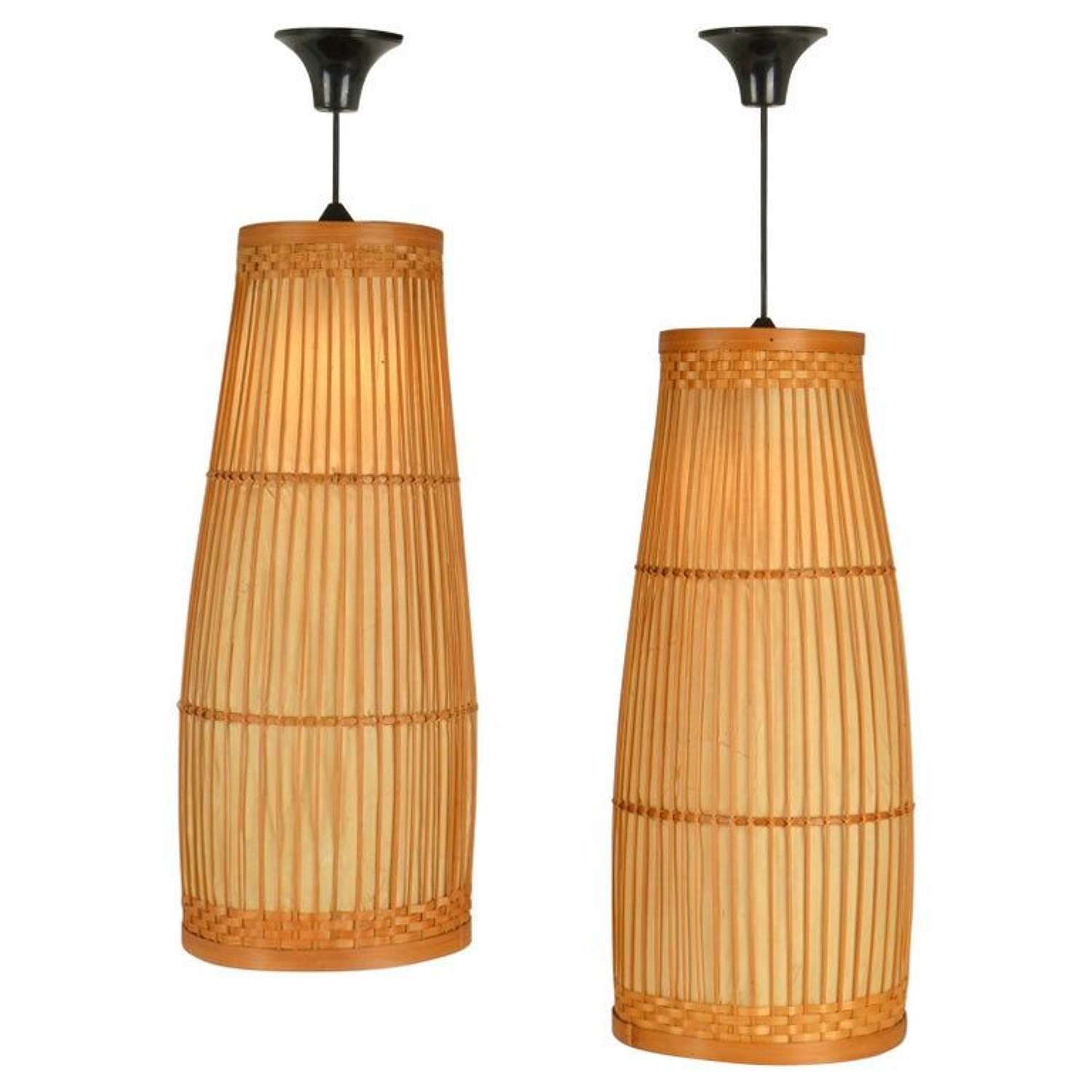 Pair of 1970's Japanese Lanterns in Rice Paper and Bamboo Cane