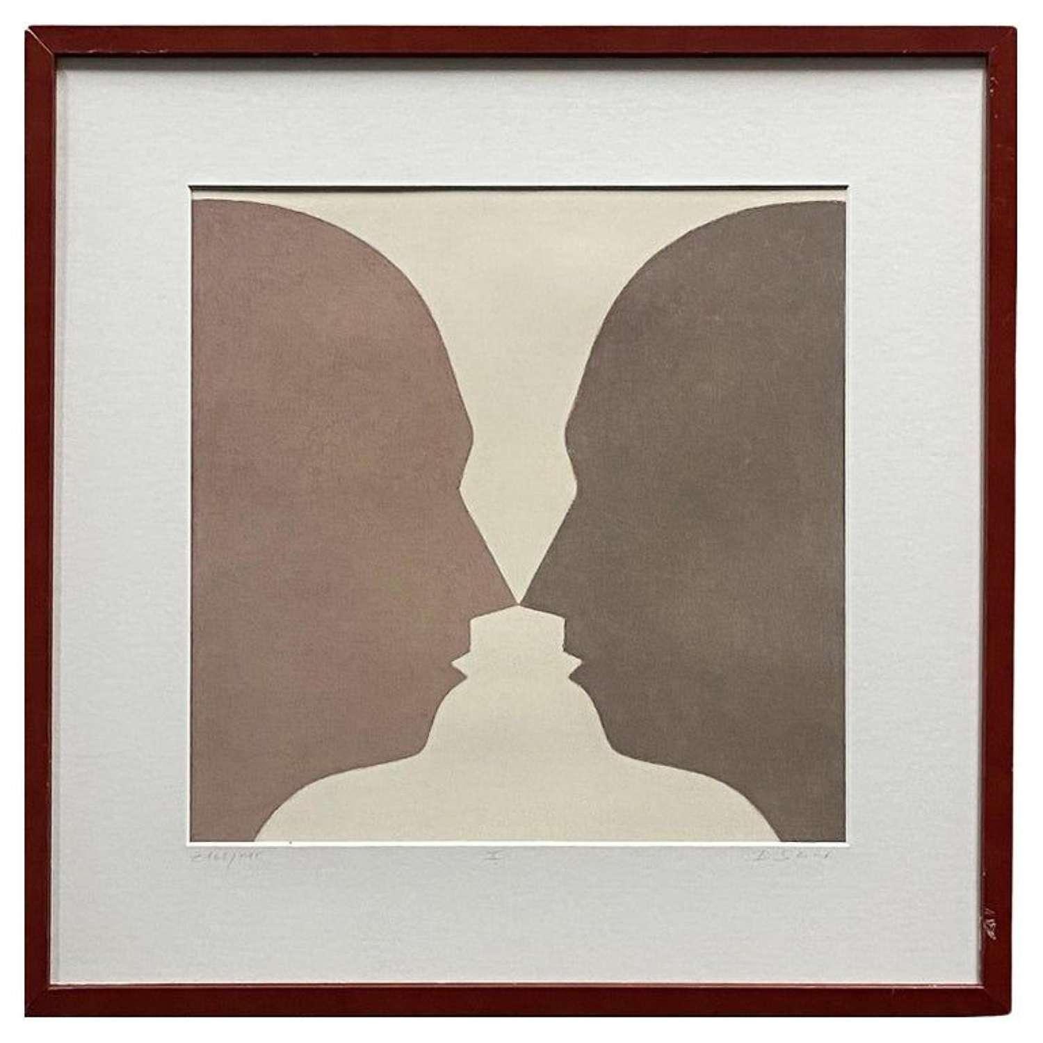 Lithograph of Two Silhouette Faces by Beate Selzer